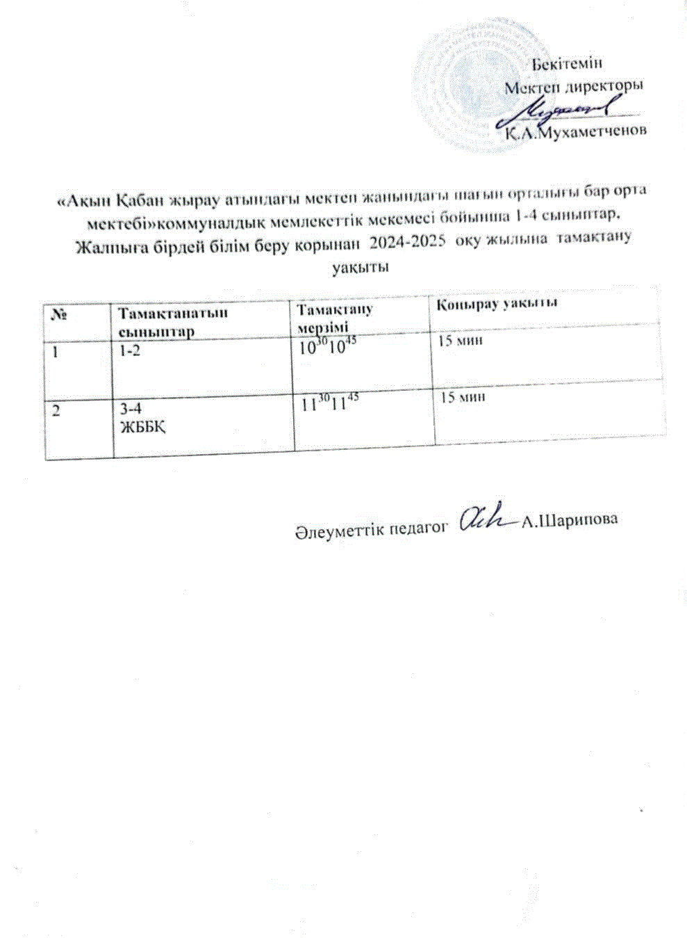 Тамақтану кестесі